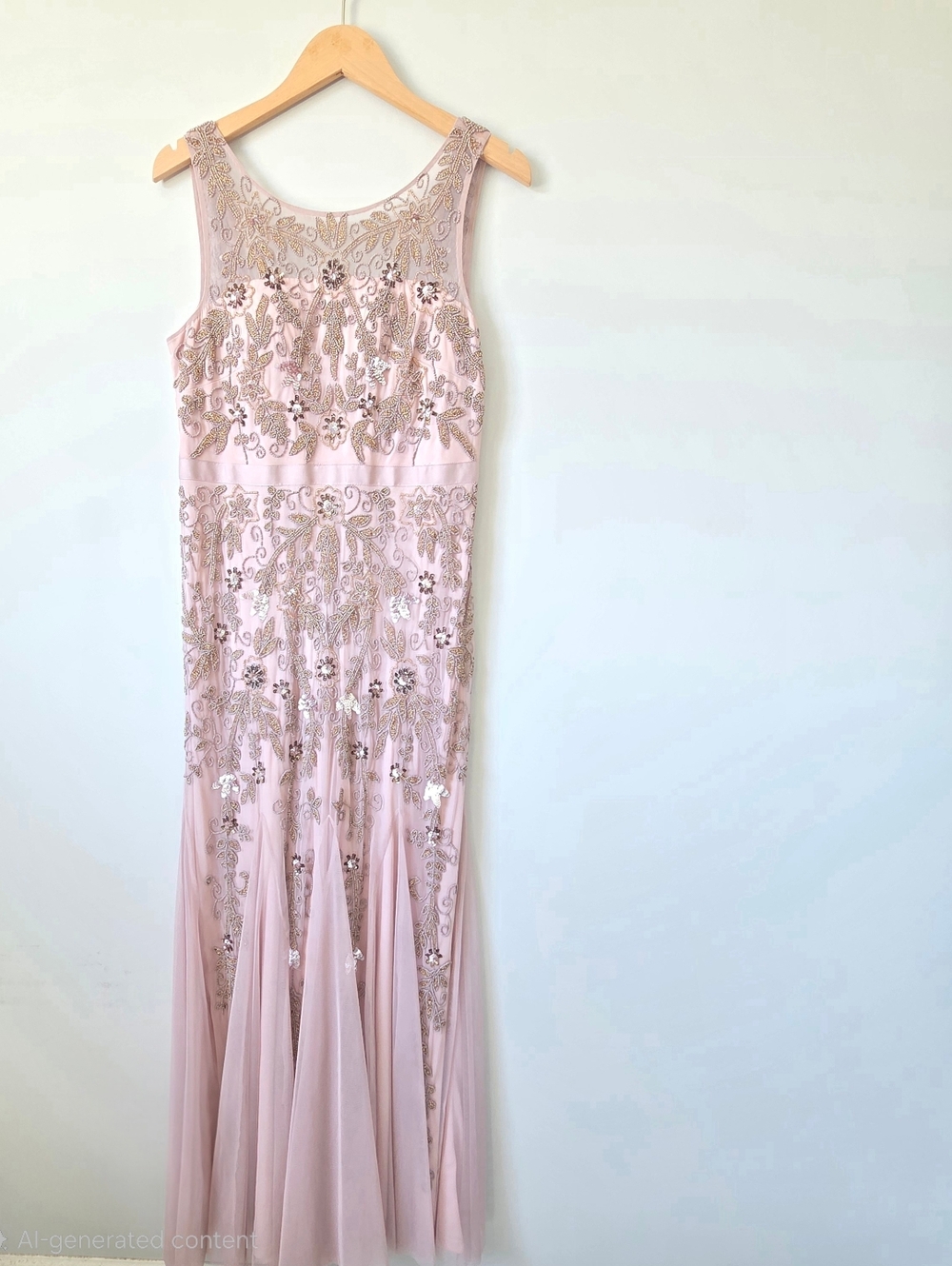 Adrianna Papell Icy Lilac Mesh Sequin Evening Gown Size 12 - Picture 4 of 8